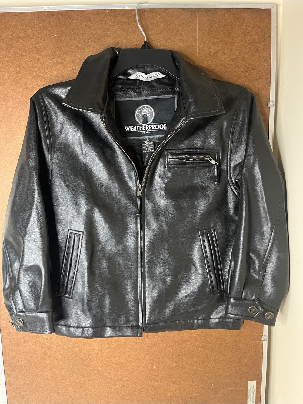 Weatherproof Black Faux Leather Full Zip-Front Women’s Jacket Size 6